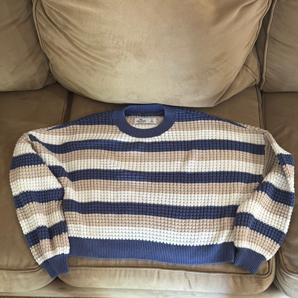 Hollister Blue and White Striped Sweater